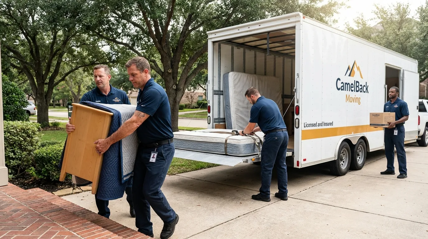 Crew loading residential truck for cross-state move from Tolono, IL