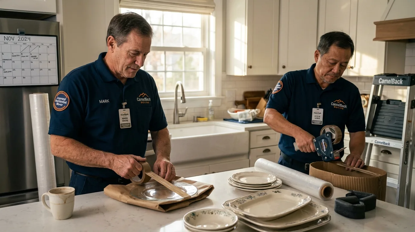 Professional crew packing kitchen dishware in Tolono, IL